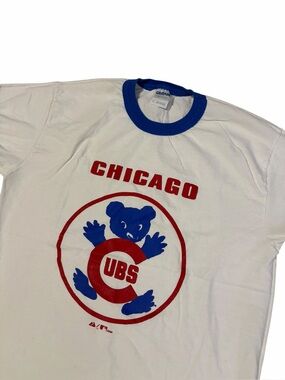 VTG Y2K Chicago Cubs Ringer Tee Mens Medium White MLB Baseball Shirt 2004